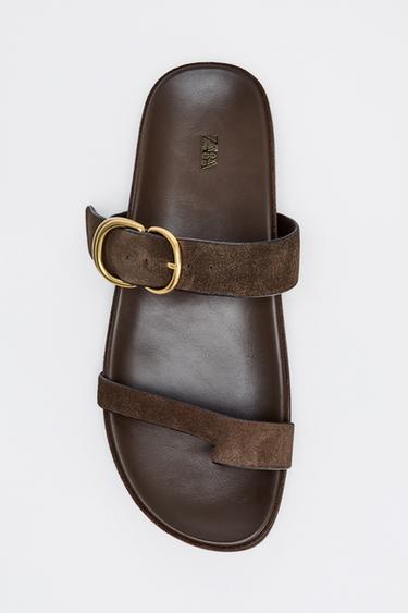 FLAT SPLIT SUEDE SANDALS - Taupe Grey by Zara