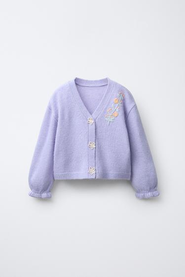 플라워 자수 니트 재킷 - Zara 라이트  라일락
