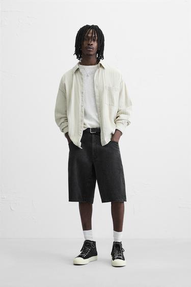 Zara BAGGY FIT DENIM SHORTS - Black - Image 0