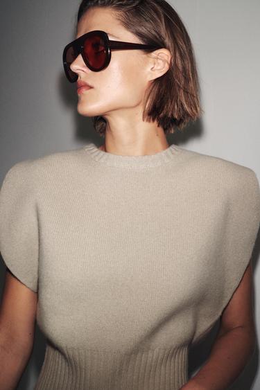 100% WOOL SLEEVELESS JUMPER VEST - Beige by Zara