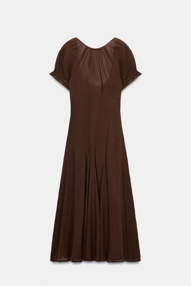 ROBE MI-LONGUE EN GAZE AVEC GODETS - Marron de Zara - Image 4