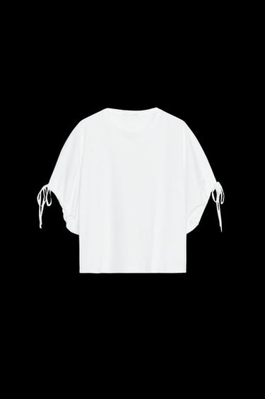 Zara COTTON T-SHIRT WITH TIES - White - Image 0