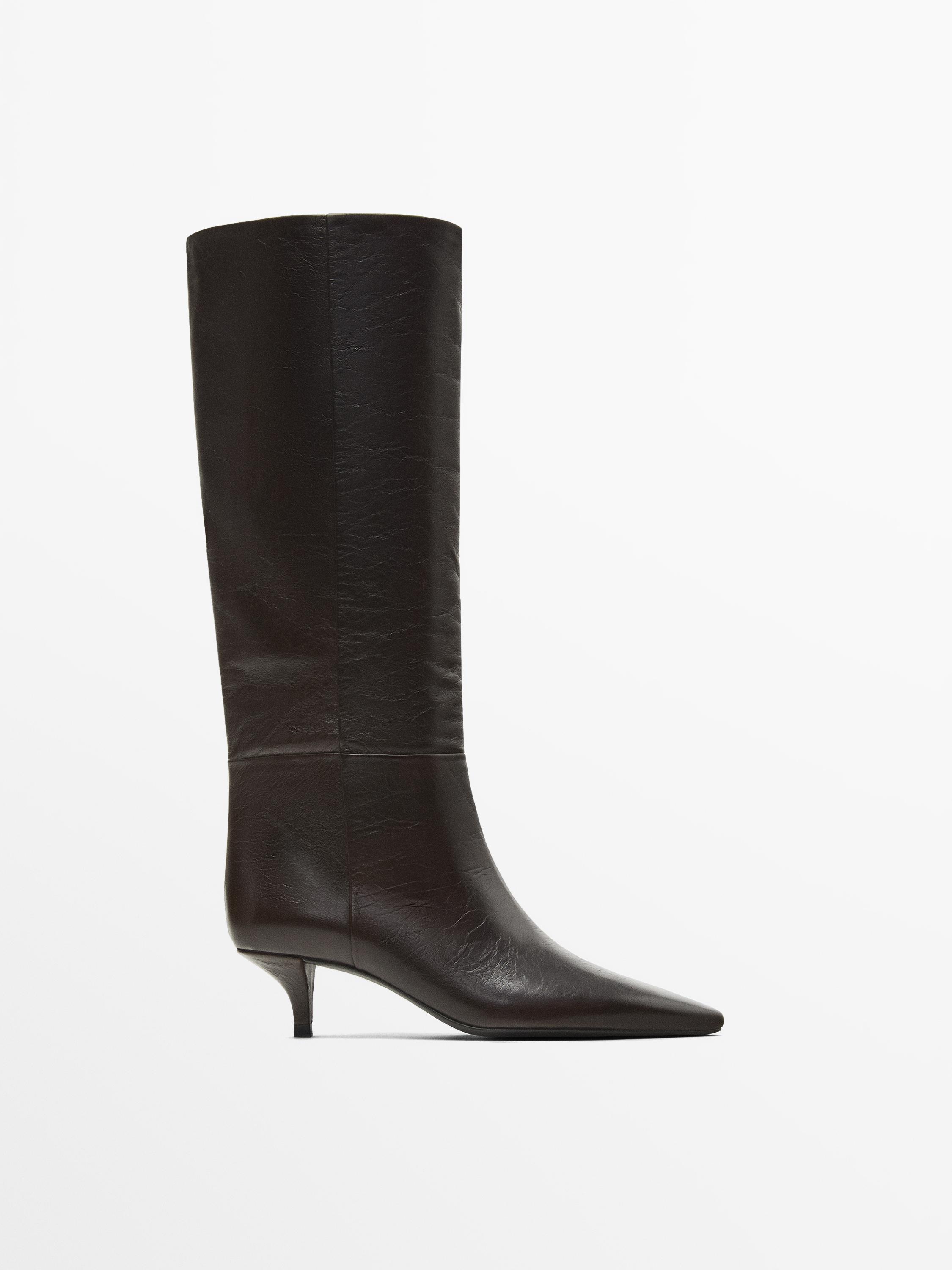 Heeled leather boots Brown ZARA United States