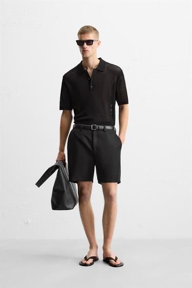 Zara KNIT LACE POLO SHIRT - Black - Image 0