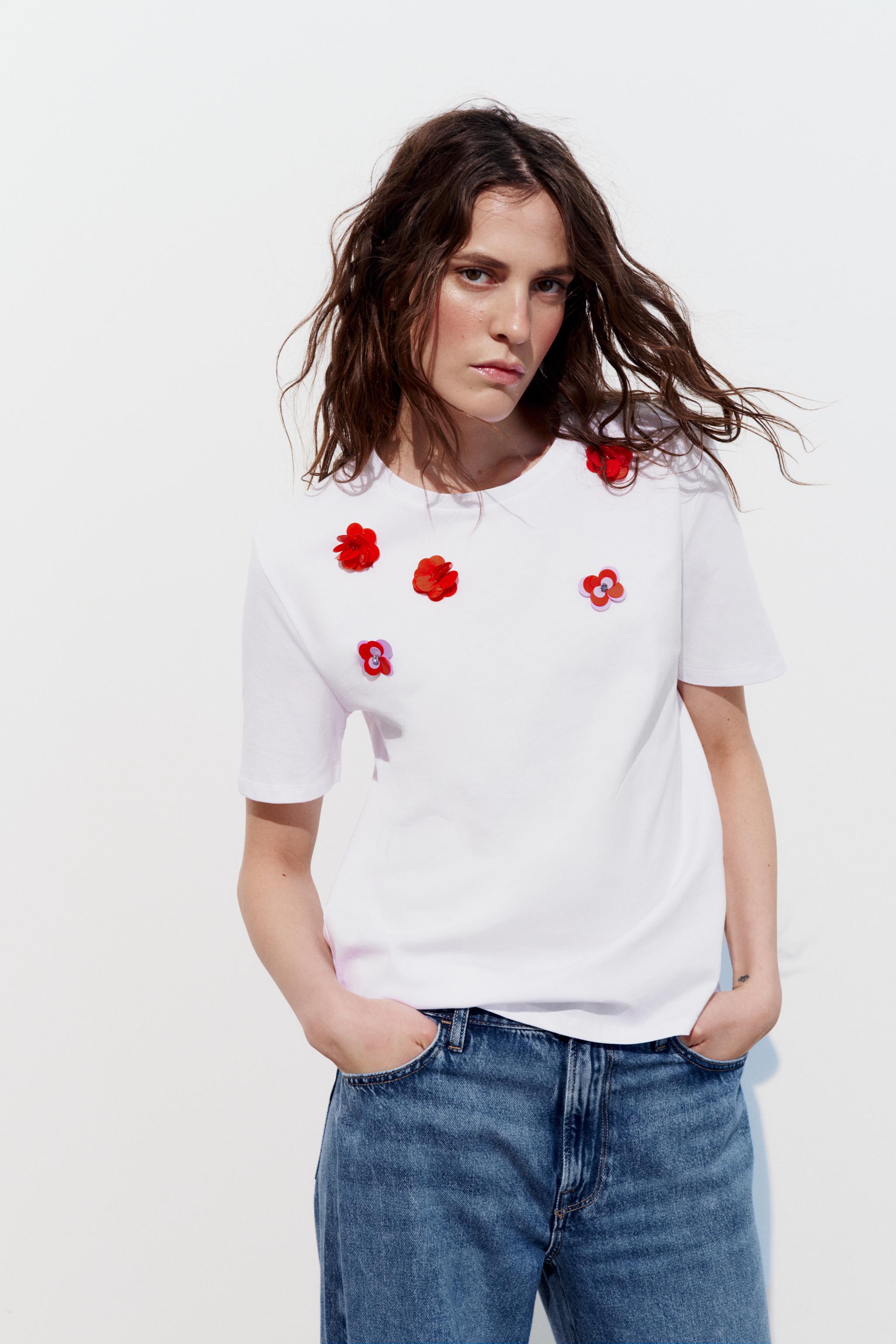 FRONT FLORAL T-SHIRT - White | ZARA Canada