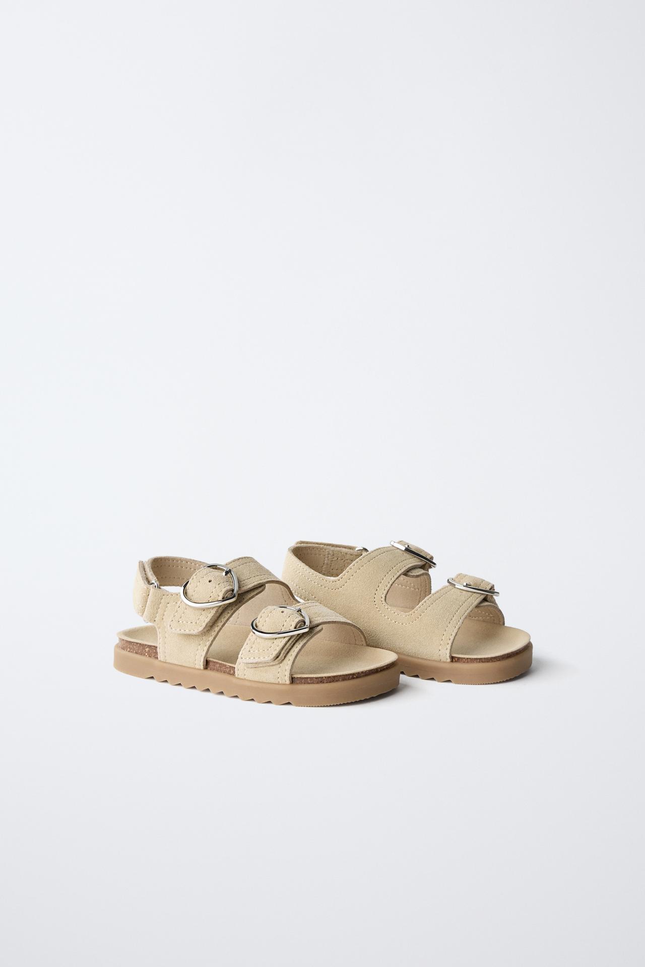 LEATHER BUCKLE SANDALS — Sandy Brown