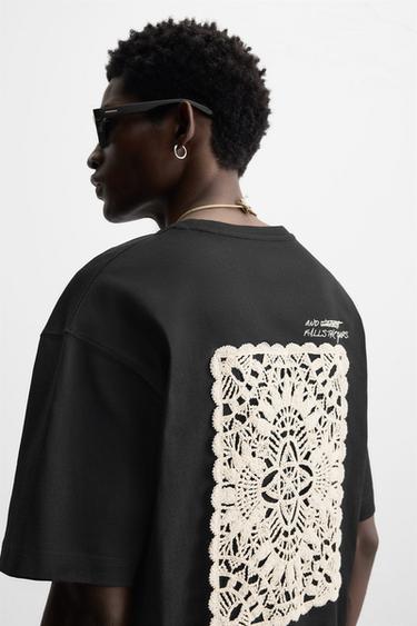 CROCHET PATCH T-SHIRT - Black by Zara - Image 5