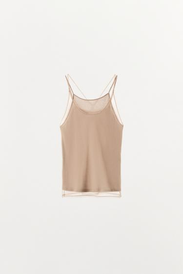 DOUBLE-EFFECT TULLE HALTER TOP - Beige-pink by Zara - Image 4