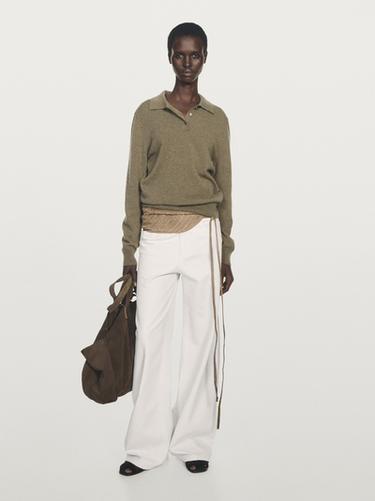 Zara 100% cashmere knit polo sweater - Green marl - Image 0