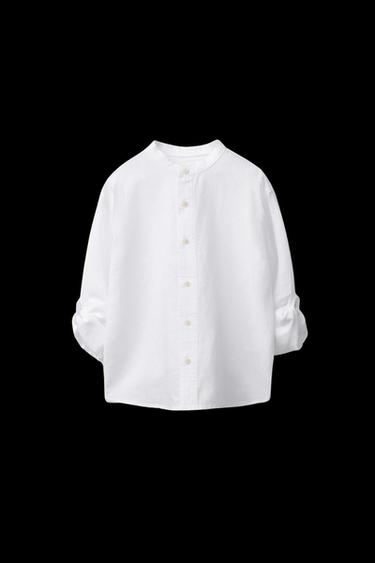 LINEN AND COTTON STAND COLLAR SHIRT - White by Zara