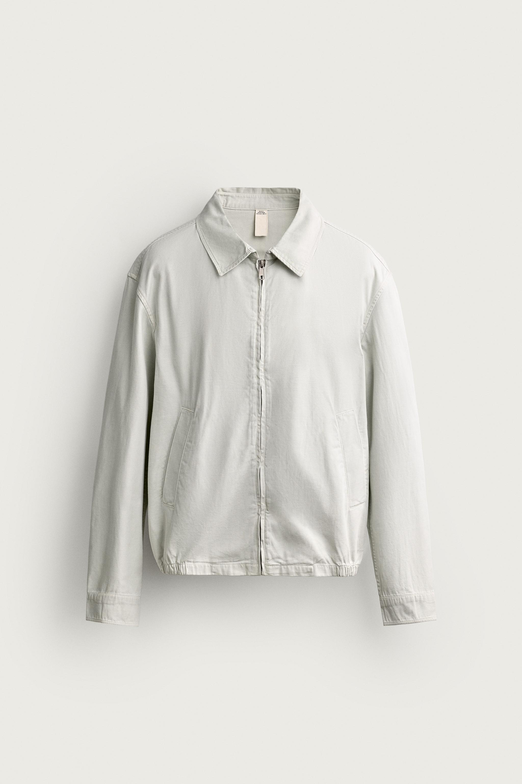 WASHED COTTON REGULAR FIT JACKET — Beige