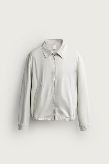Zara 洗舊棉質標準剪裁外套 - 米色