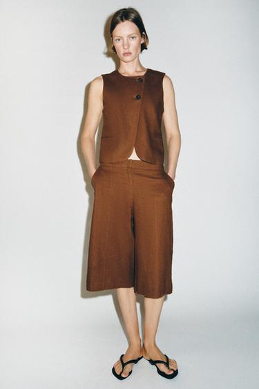 LONG LINEN BLEND BERMUDA SHORTS - Toffee by Zara