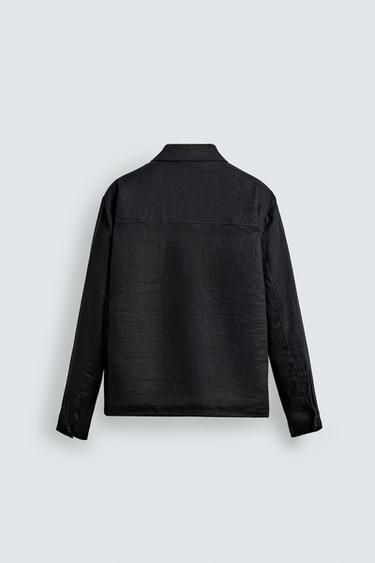 100% LINEN ZIP-UP OVERSHIRT - Black by Zara - Image 7