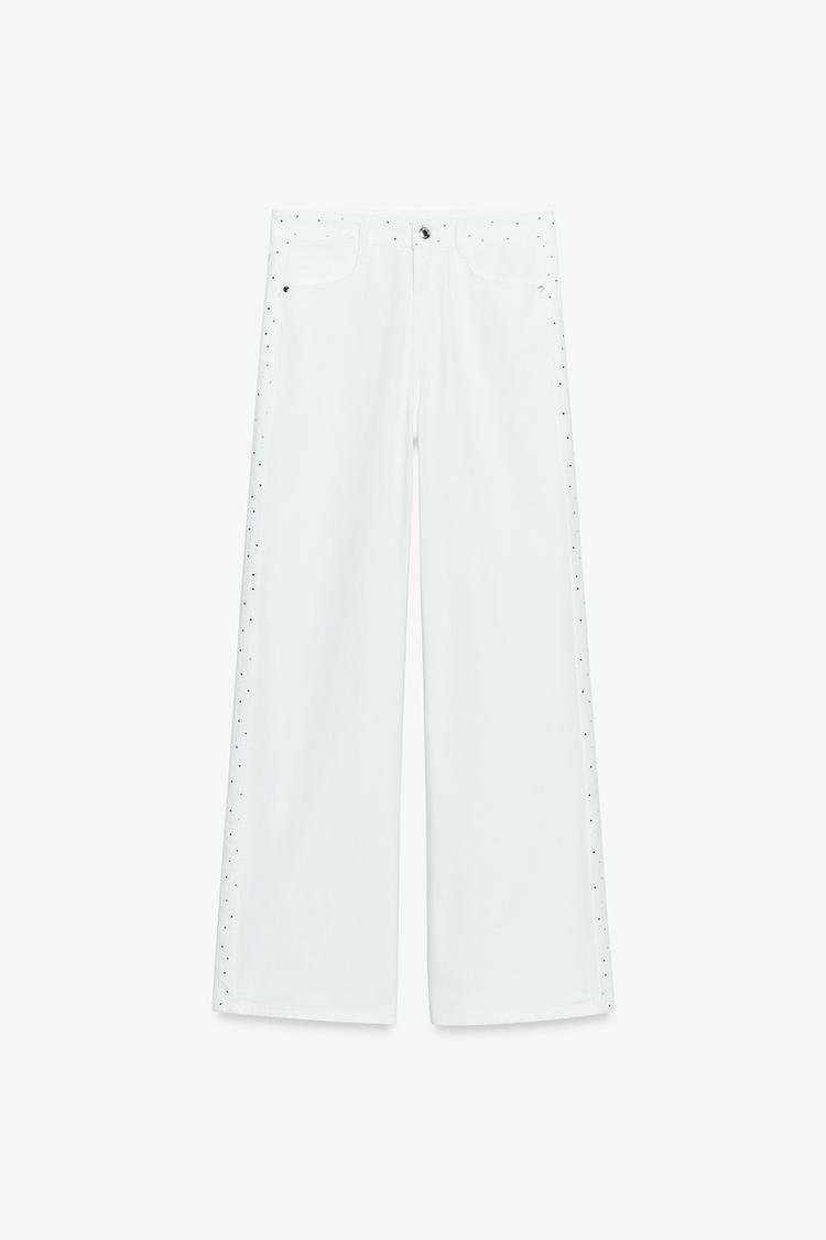 Z1975 HIGH RISE WIDE LEG RHINESTONE JEANS