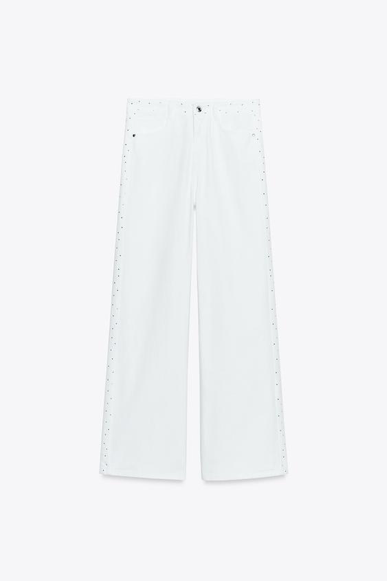 Z1975 HIGH RISE WIDE LEG RHINESTONE JEANS