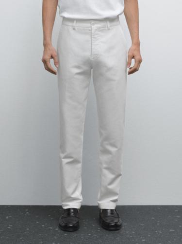 Zara Cotton and linen blend tapered fit trousers - Oyster-white