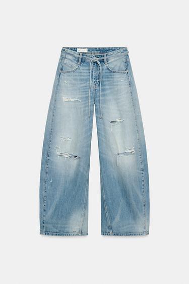 TRF RIPPED MID-RISE BAGGY JEANS - Light blue by Zara - Image 5