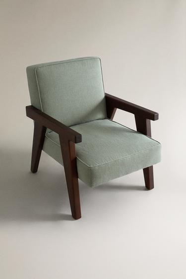 WALNUT WOOD AND LINEN ARMCHAIR - Light green by Zara - Image 0