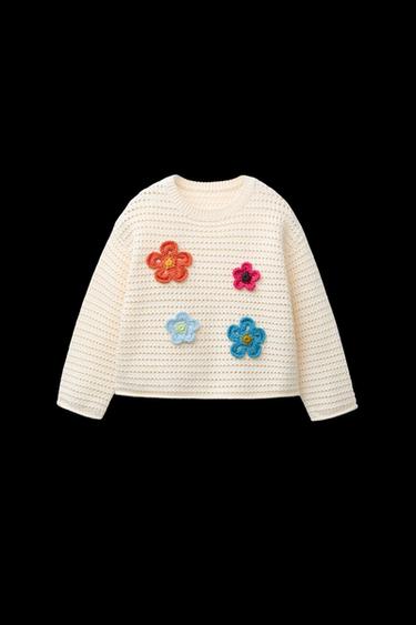 Zara FLORAL KNIT SWEATER - Ecru - Image 0