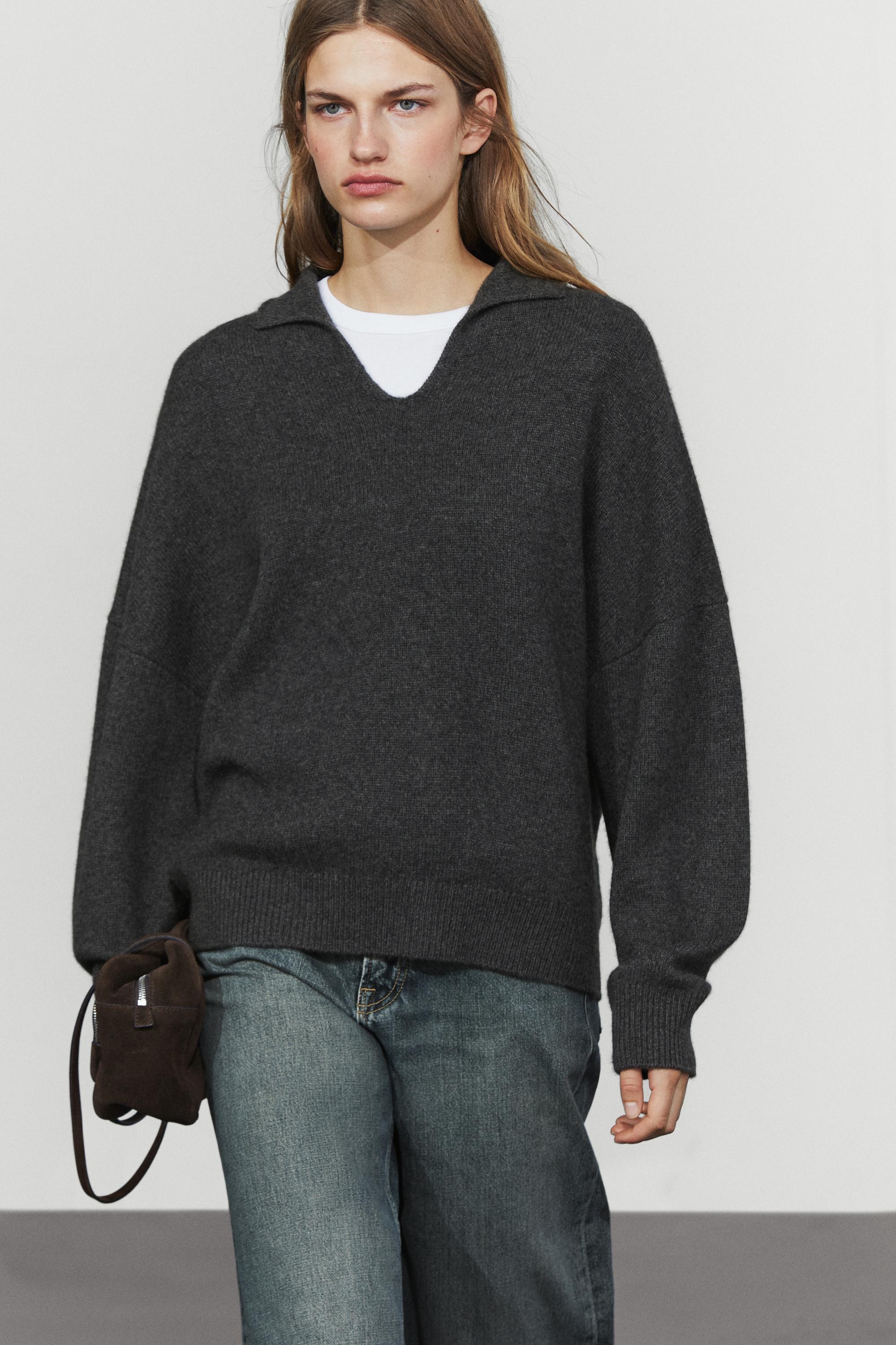 100% cashmere knit polo sweater