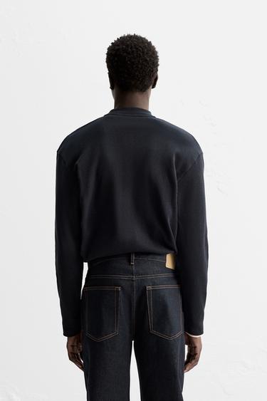 BUTTON NECK CHECK T-SHIRT - Dark navy by Zara - Image 2