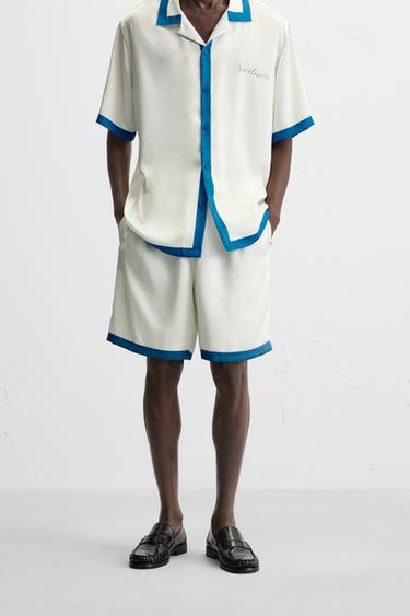 Zaras MÖNSTRADE SHORTS I SATIN - Blå