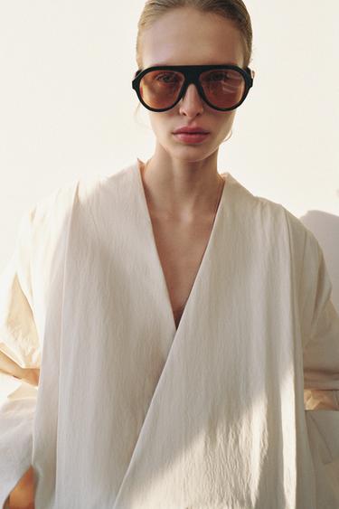 VESTE CROISÉE PLIS ZW COLLECTION - Marron clair de Zara - Image 2