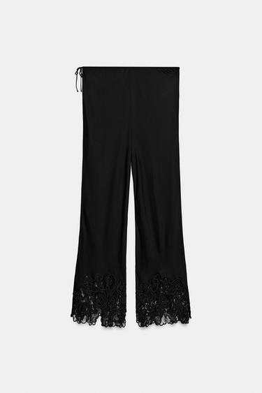 ZW COLLECTION EMBROIDERED SATIN TROUSERS - Black by Zara - Image 3