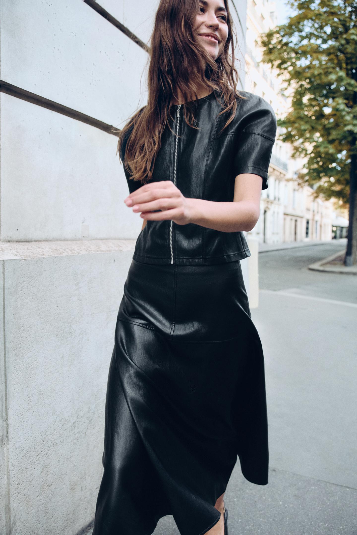 Женский топ Zara Faux Leather Zip-Up, цвет: Чёрный — фото 3