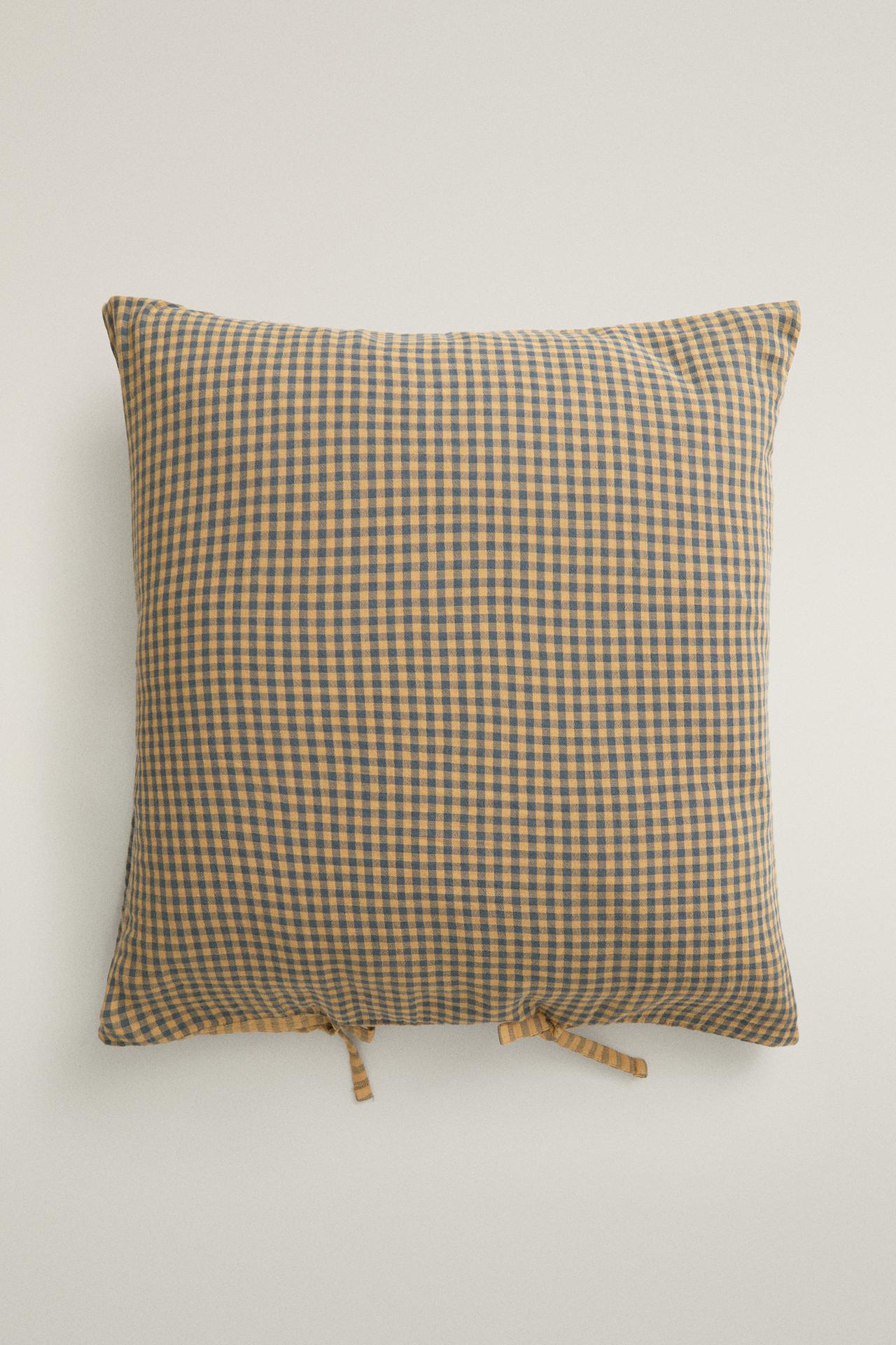 KIDS CHECK CHIFFON PILLOW — Navy blue