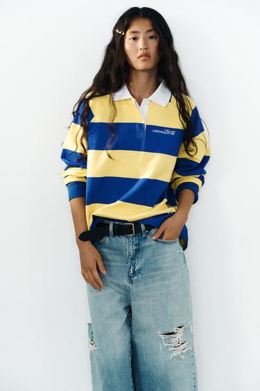 STRIPED EMBROIDERED POLO SHIRT - Blue by Zara