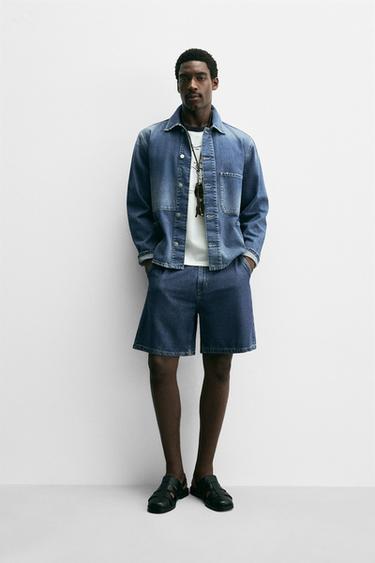 BERMUDA EN DENIM LÉGER STRAIGHT FIT - Bleu de Zara