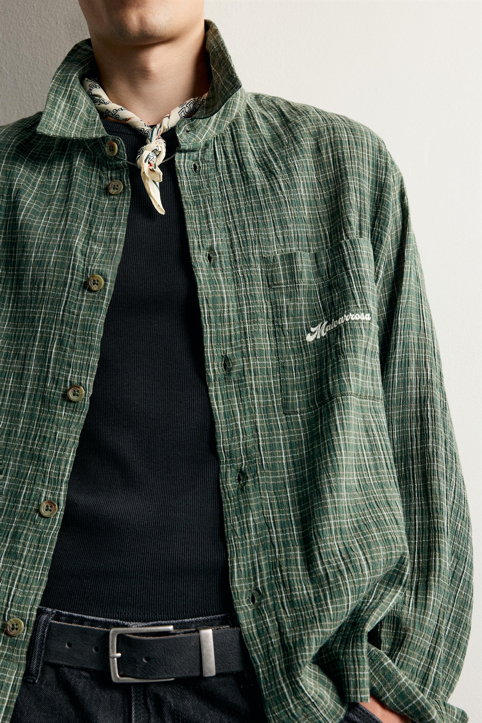 CONTRAST EMBROIDERY PLAID SHIRT