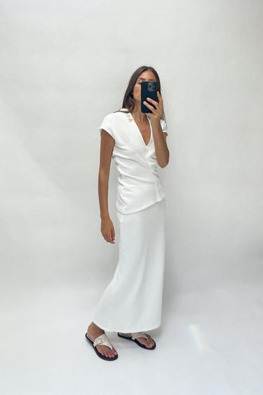 ДЛИННАЯ ЮБКА ИЗ МЯГКОЙ ТКАНИ ПИКЕ — ЭКРЮ от Zara — изображение 0