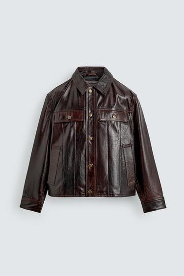 WASHED LEATHER JACKET - Burgundy by Zara