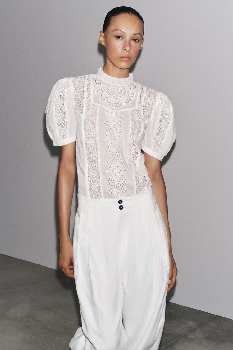 Zw Collection Blusa Romantica Zara Blusa De Encaje Blanca Zara CAMISA  ROMÁNTICA ZW COLLECTION Blanco