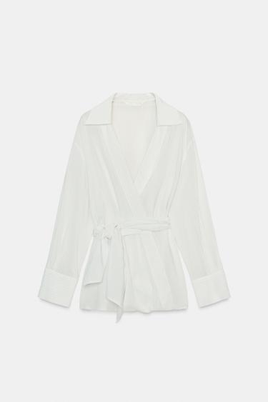 TOP CRUZADO RAYAS ZW COLLECTION - Blanco / Negro de Zara