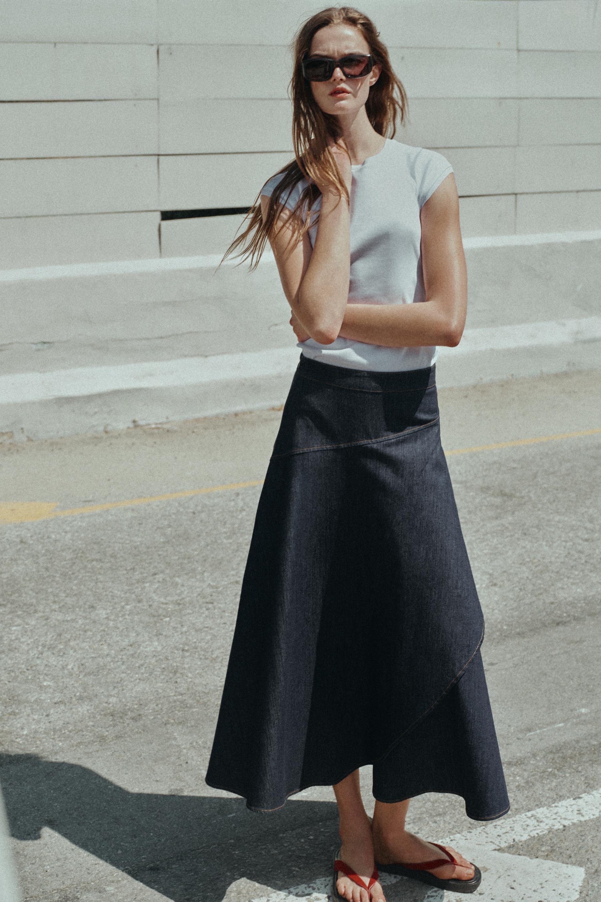 ZARA Z1975 RUFFLE DENIM MIDI SKIRT