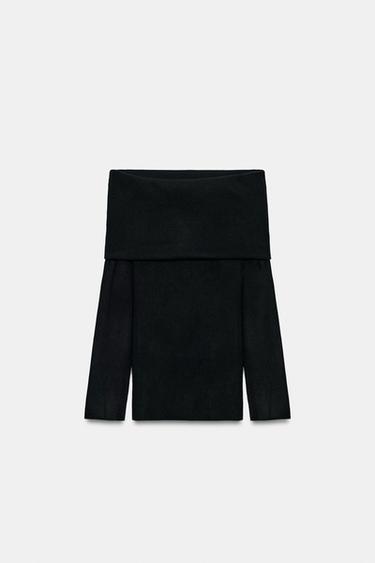 PLAIN KNIT OFF-SHOULDER JUMPER - Black by Zara