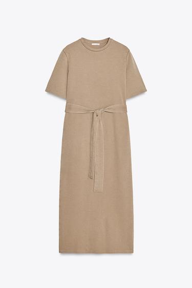 ROBE INTERLOCK LAVÉE AVEC CEINTURE - Camel moyen de Zara