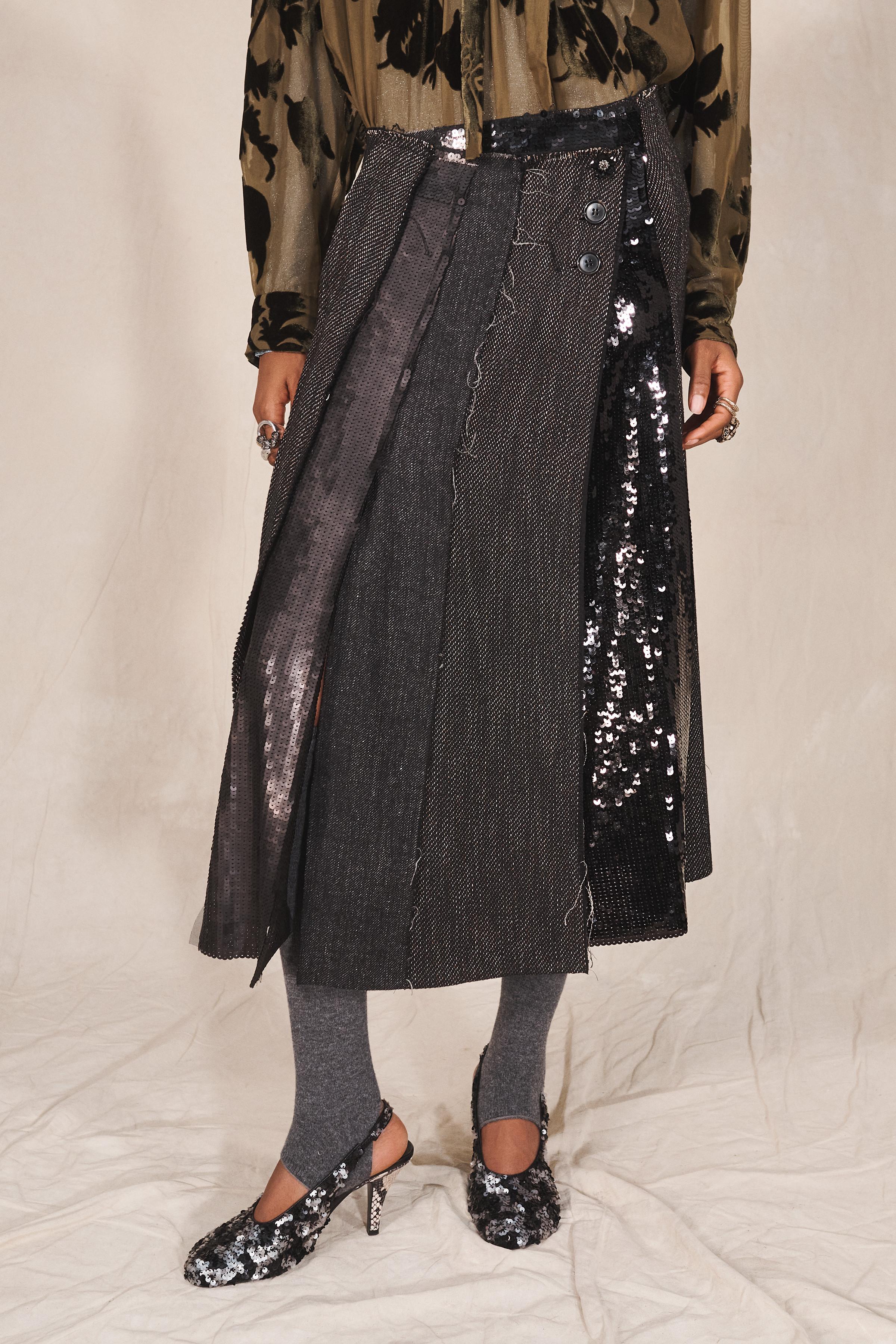 LIMITED EDITION SEQUIN MIXED FABRIC SKIRT