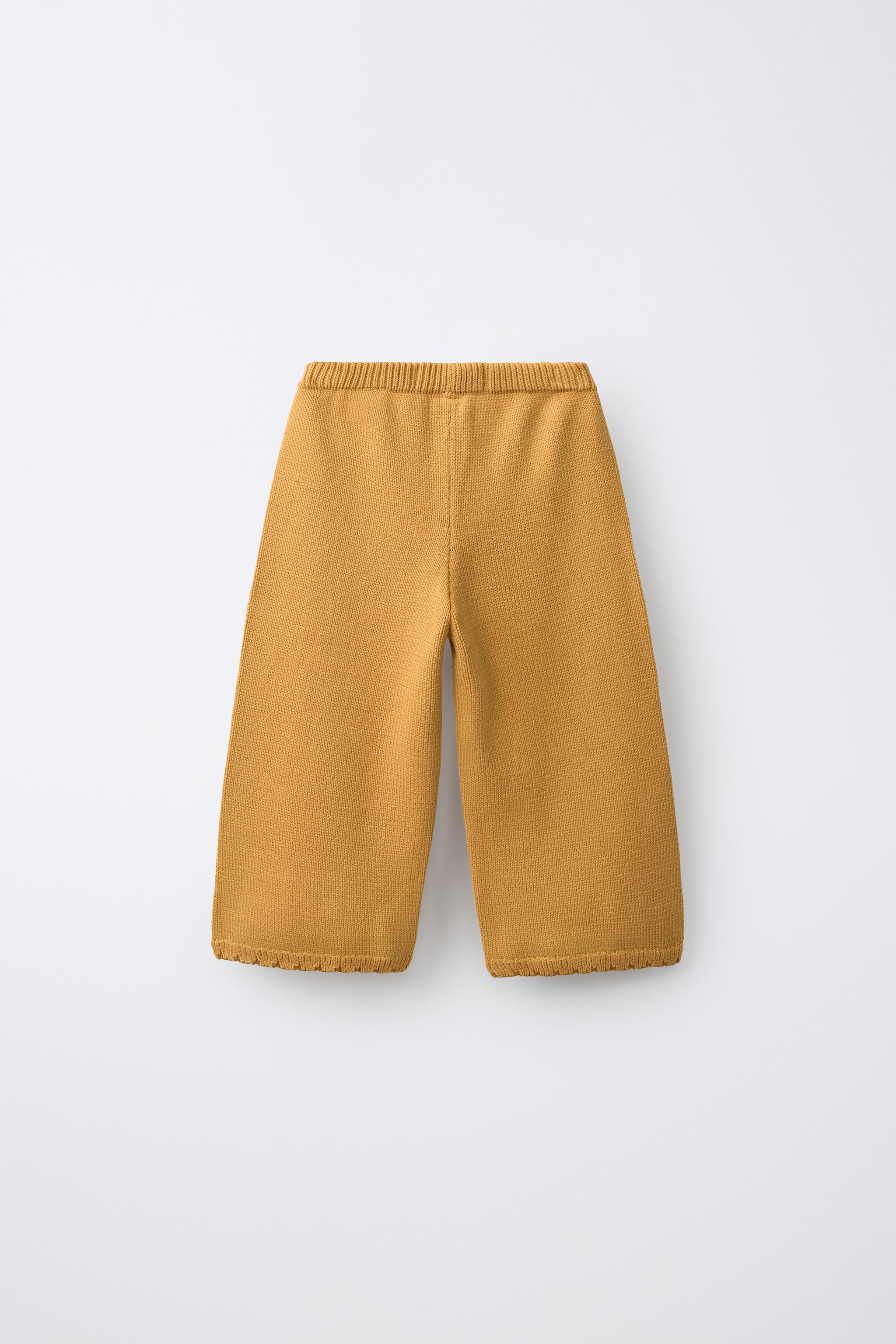 EMBROIDERED FLORAL KNIT CULOTTES — Mustard