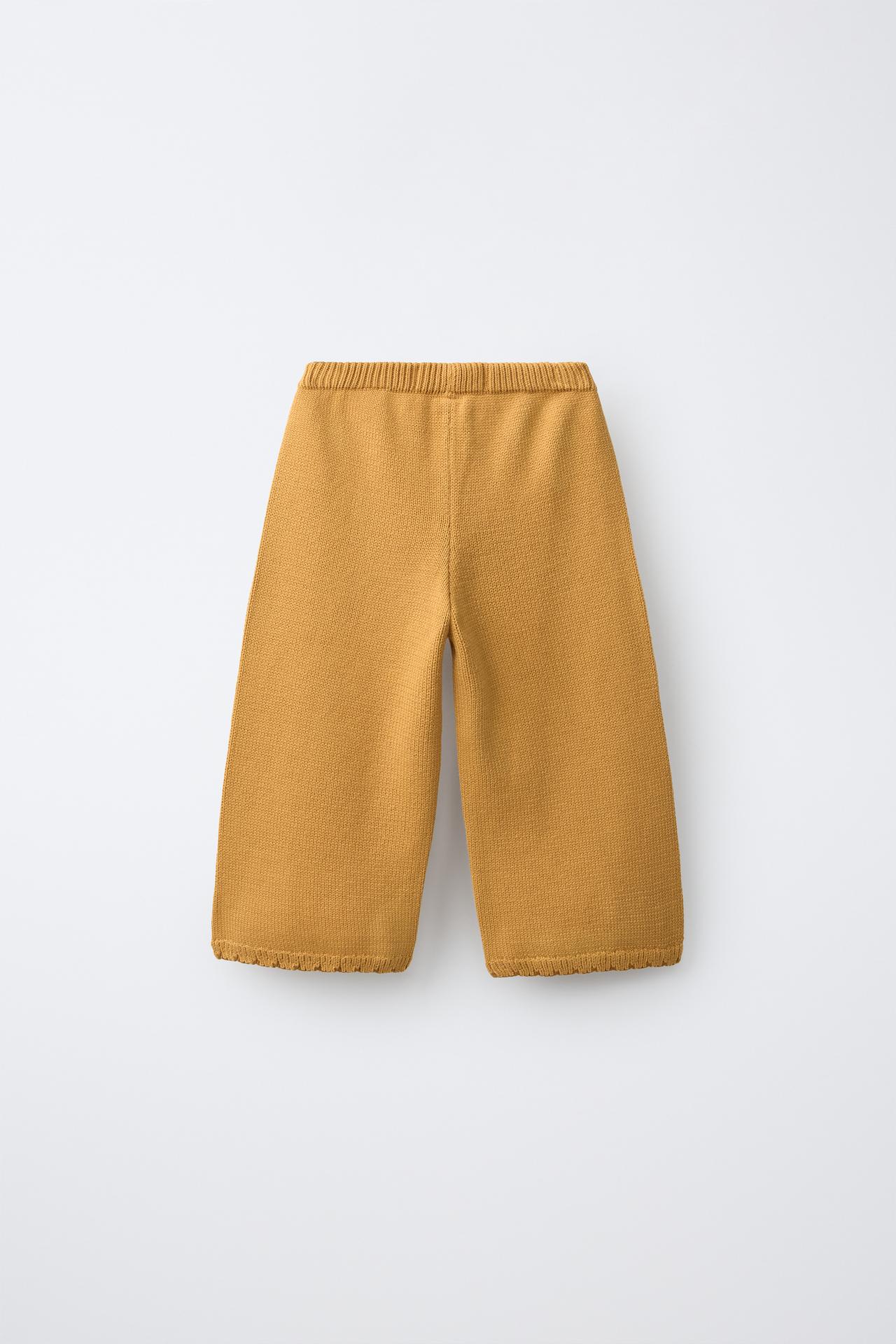 EMBROIDERED FLORAL KNIT CULOTTES — Mustard
