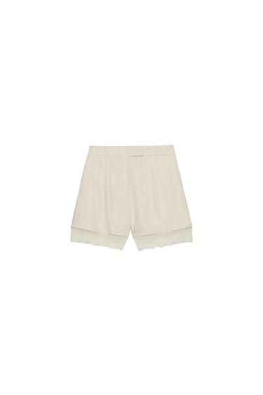 BERMUDA SHORTS WITH LACE TRIM - Light beige by Zara