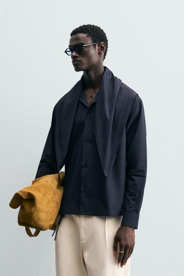 Zara LIMITED EDITION BANDANA POPLIN SHIRT - Navy blue