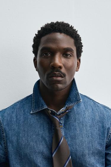 100% SILK STRIPED TIE - Navy blue by Zara