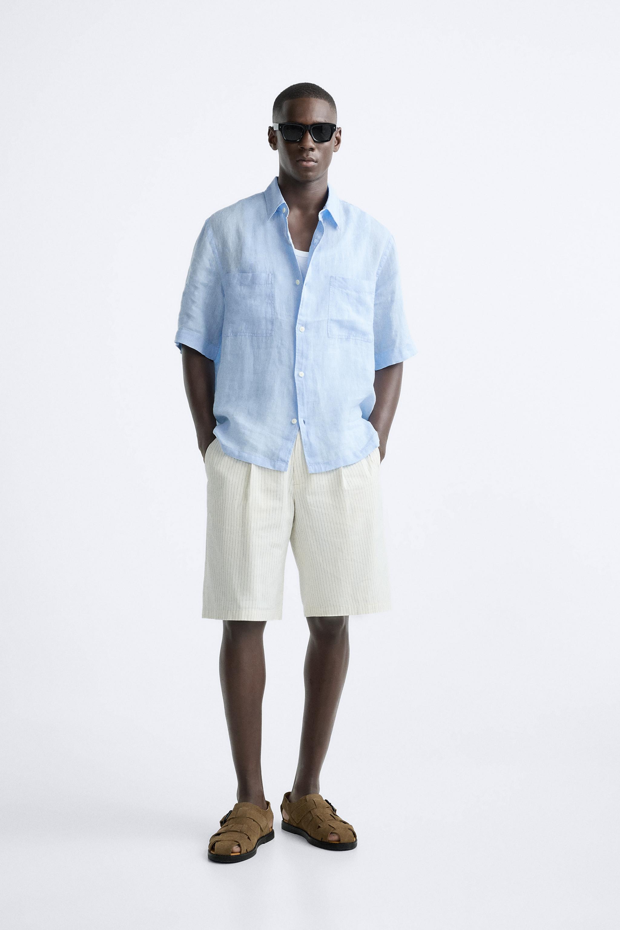 100 LINEN SHIRT Sky blue ZARA Mexico