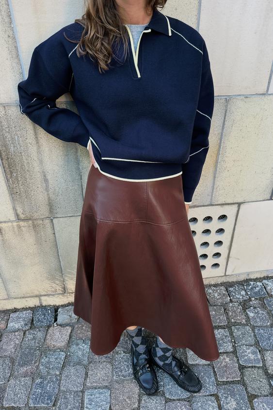 CONTRAST PIPING KNIT POLO JUMPER - Ink blue by Zara - Image 0