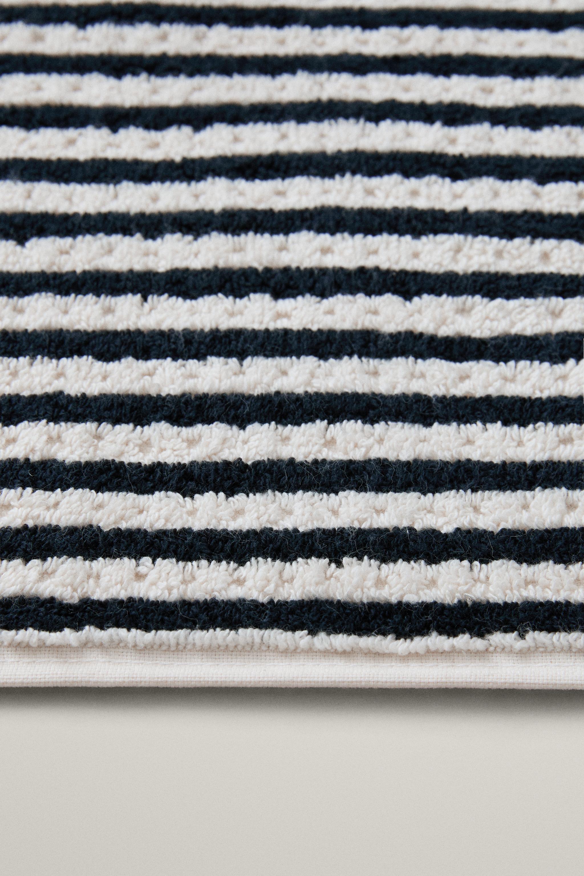 TWO-TONE STRIPED BATH MAT — Ecru / Black